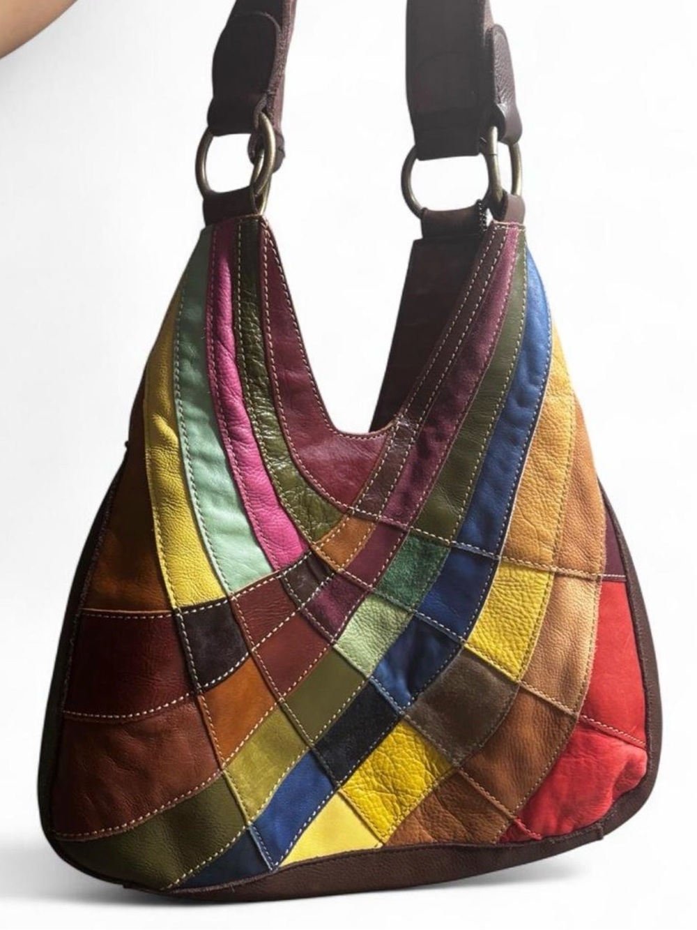 Pelle Studio Multicolor Patchwork Leather Shoulder Bag in Red, Blue & Yellow